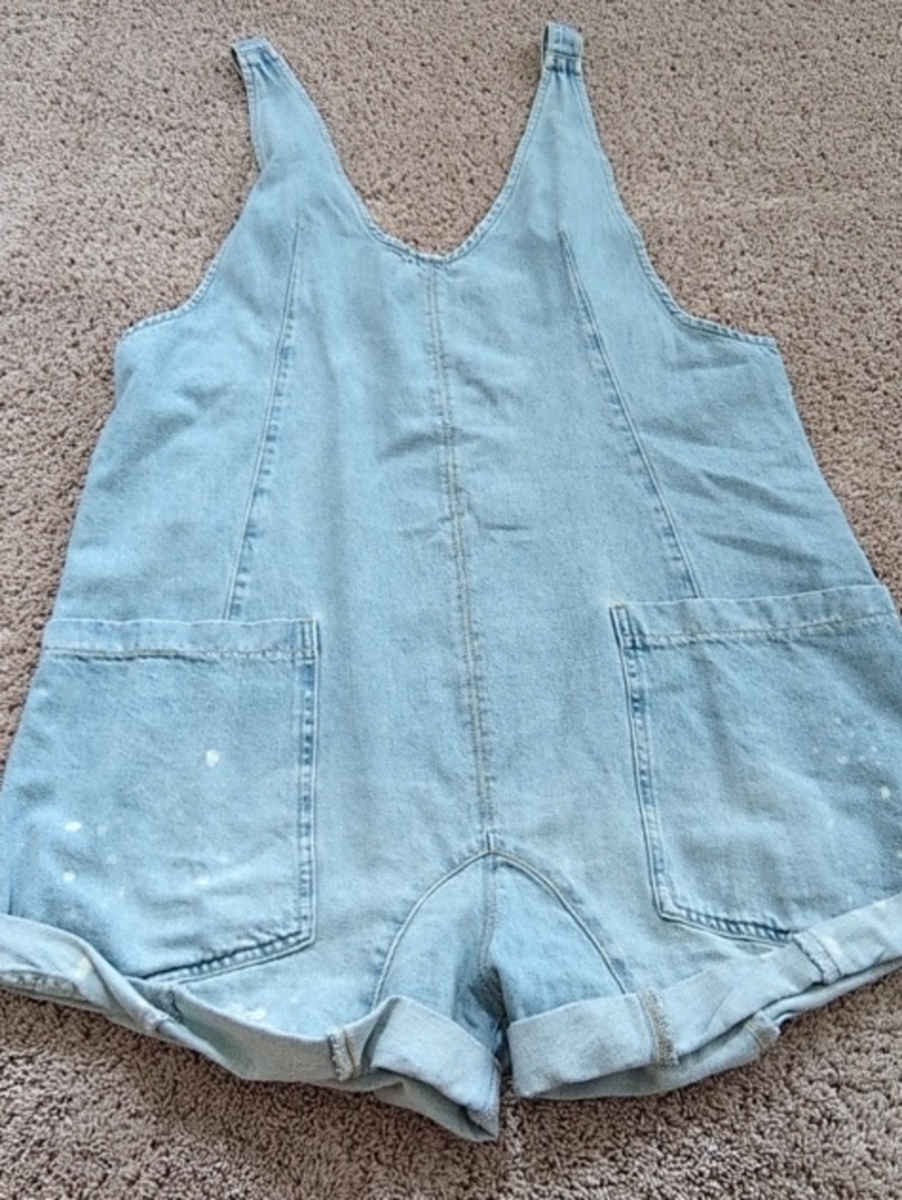Free People Light Blue Denim Short Overalls Romper
